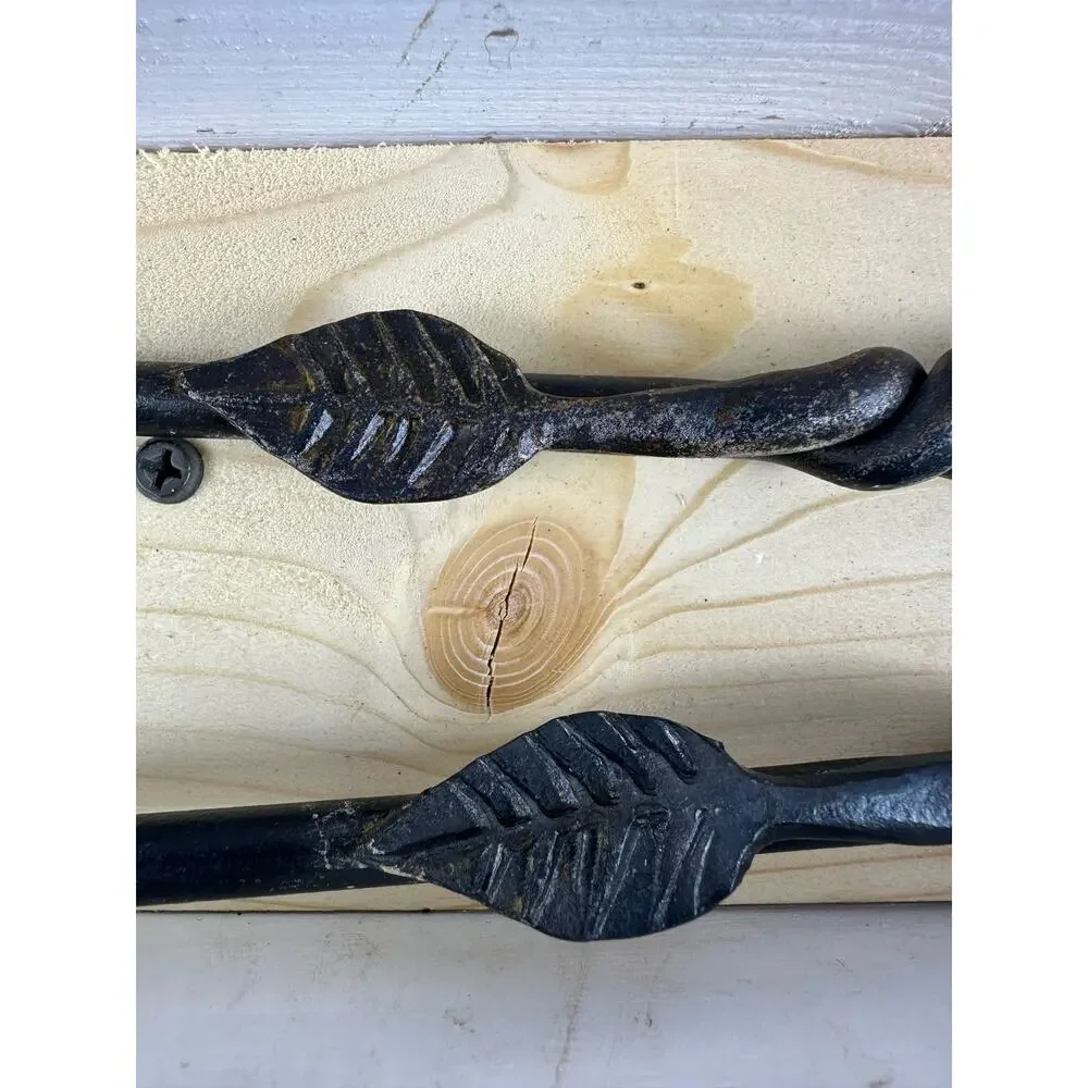 Forged Metal BarBQ Tools Twisted Leaf Design Original Box Texas Signed Set of 2